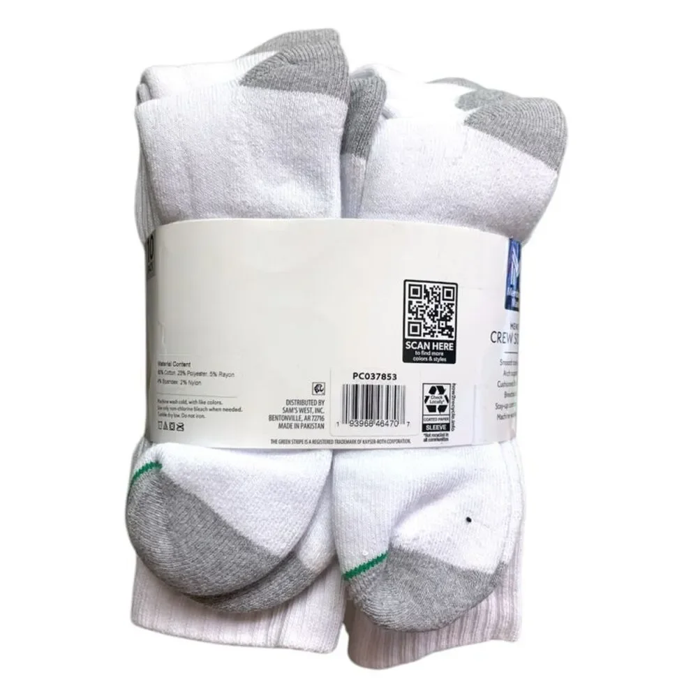 White - Member's Mark Mens Crew Socks, 10 Pack, Shoe Size 6-12, Arch Support, Br